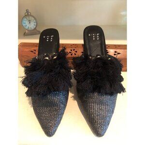 Women's A New Day Antoinette Woven Tassel Pointed Mules Black Size 6